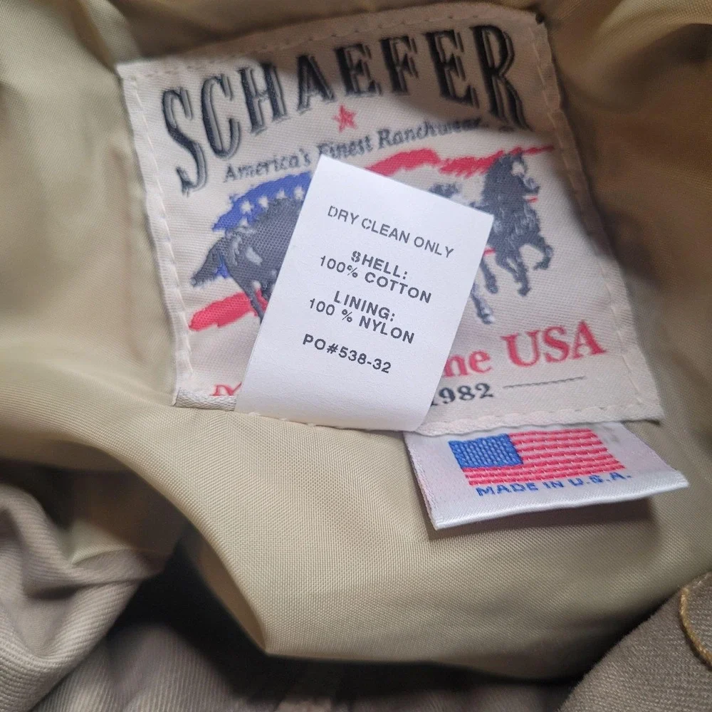 Schaefer Outfitter Jacket XL Beige Lodge Cruiser Canvas Leather Collar Western